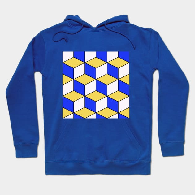 Blue Yellow 3D-Look Cubism Geometric Pattern Hoodie by SeaChangeDesign